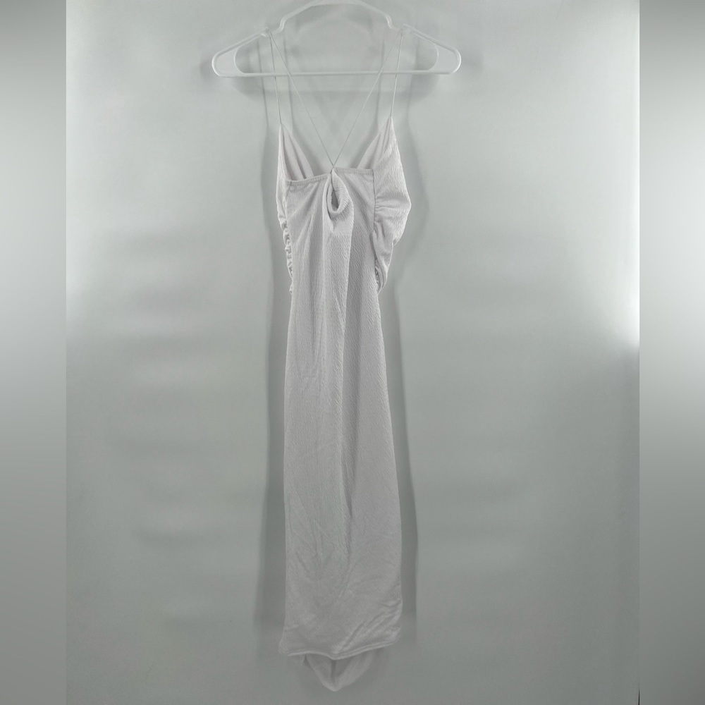 PrettyLittleThing white crinkled texture ruched cowl neck dress 4 - Picture 3 of 8